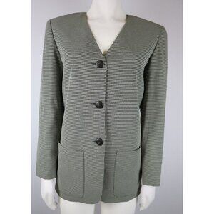 VINTAGE LIZ CLAIBORNE - WOMEN'S BLACK AND BEIGE PLAID BLAZER JACKET - SIZE 2P